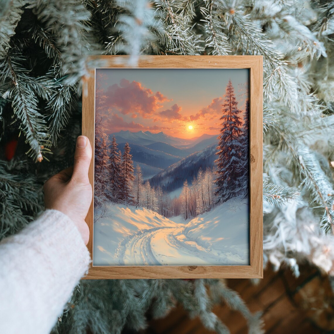Sunrise Glowing Over Snowy Peaks And Alpine Pine Trail Oil Painting Poster - Image 6