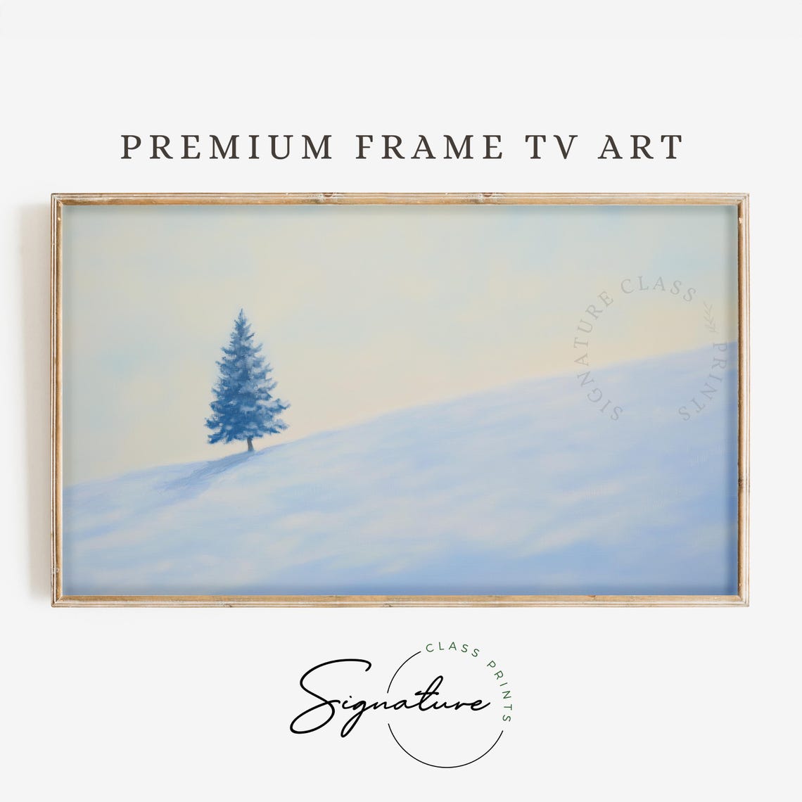 Lone Evergreen Tree on Snowy Hill Pastel Winter Scene Poster