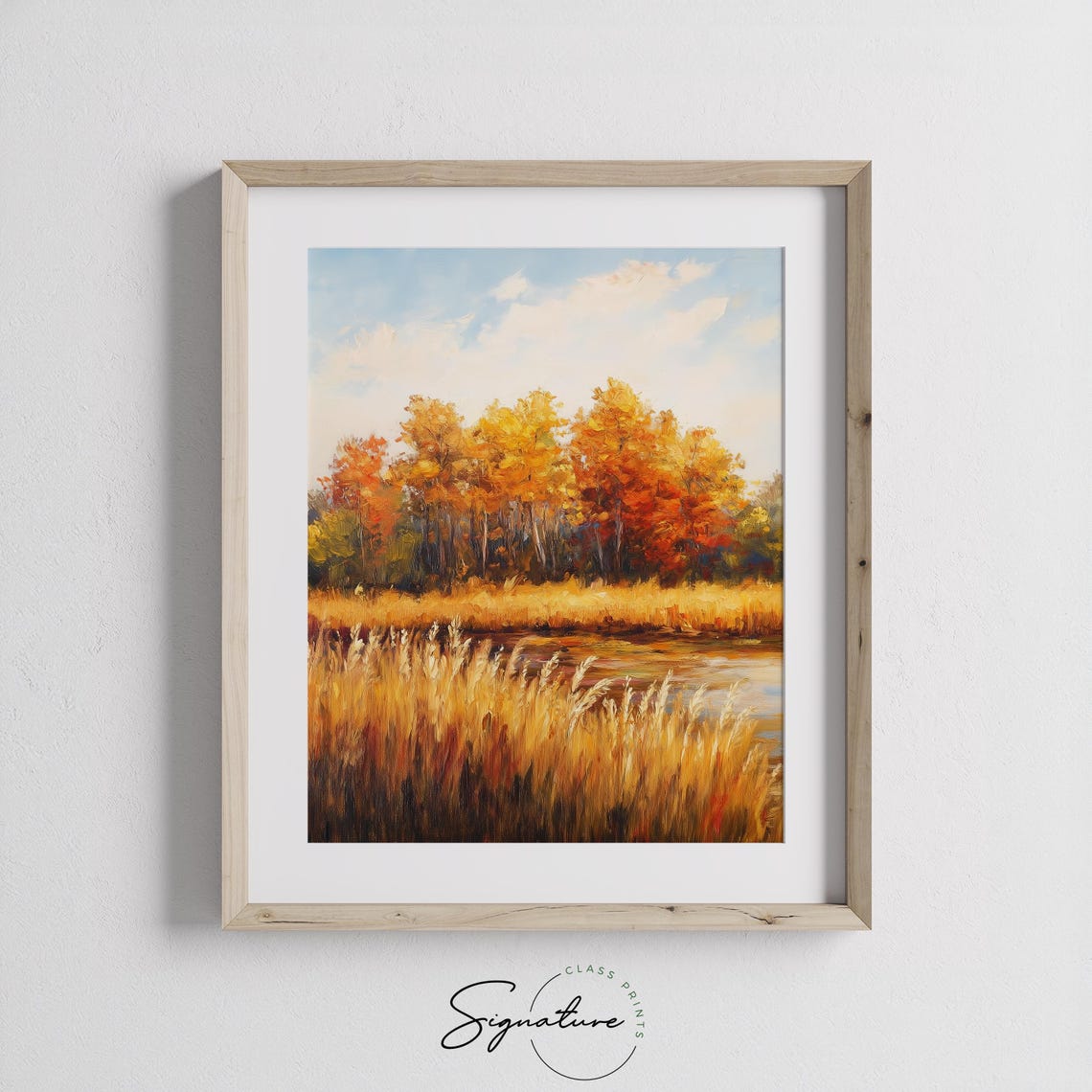 Golden Autumn Trees Reflected in a Calm Lake with Tall Grasses Poster - Image 3