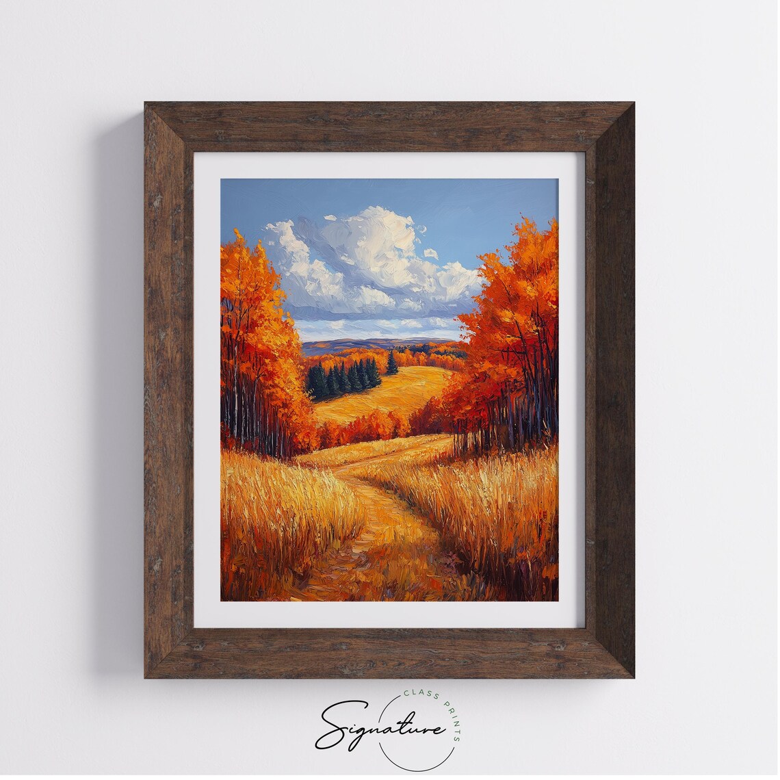 Autumn Meadow Path Orange Foliage Golden Rolling Hills Painting Print - Image 4