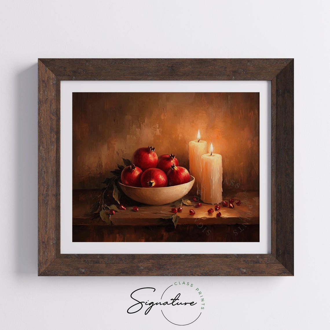 Pomegranate Bowl With Glowing Candles Rustic Autumn Still Life Poster - Image 5