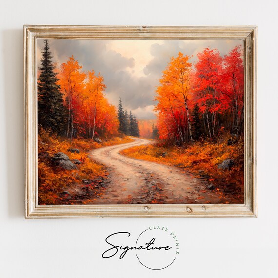 Winding Dirt Road Autumn Forest Fall Foliage Landscape Wall Art