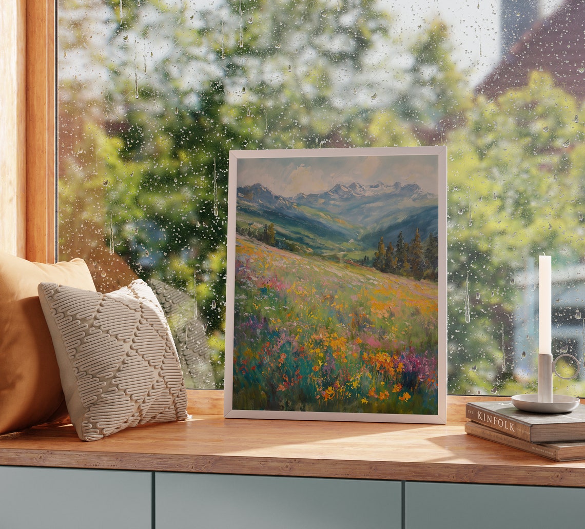 Springtime Wildflower Hillside Sweeping Up To Mountain Vista Poster - Image 2