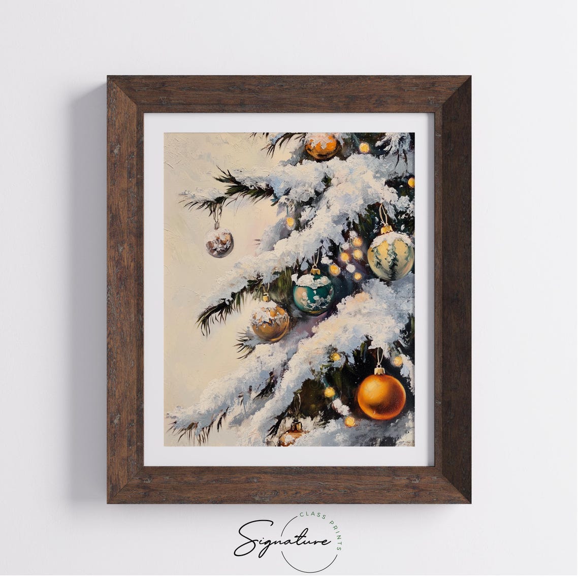 Snow Laden Christmas Tree Branches with Vintage Ornaments Poster - Image 3