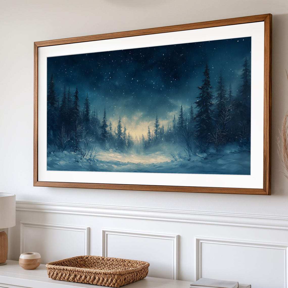 Starry Winter Night Pine Forest Moonlit Snow Landscape Poster - Image 2