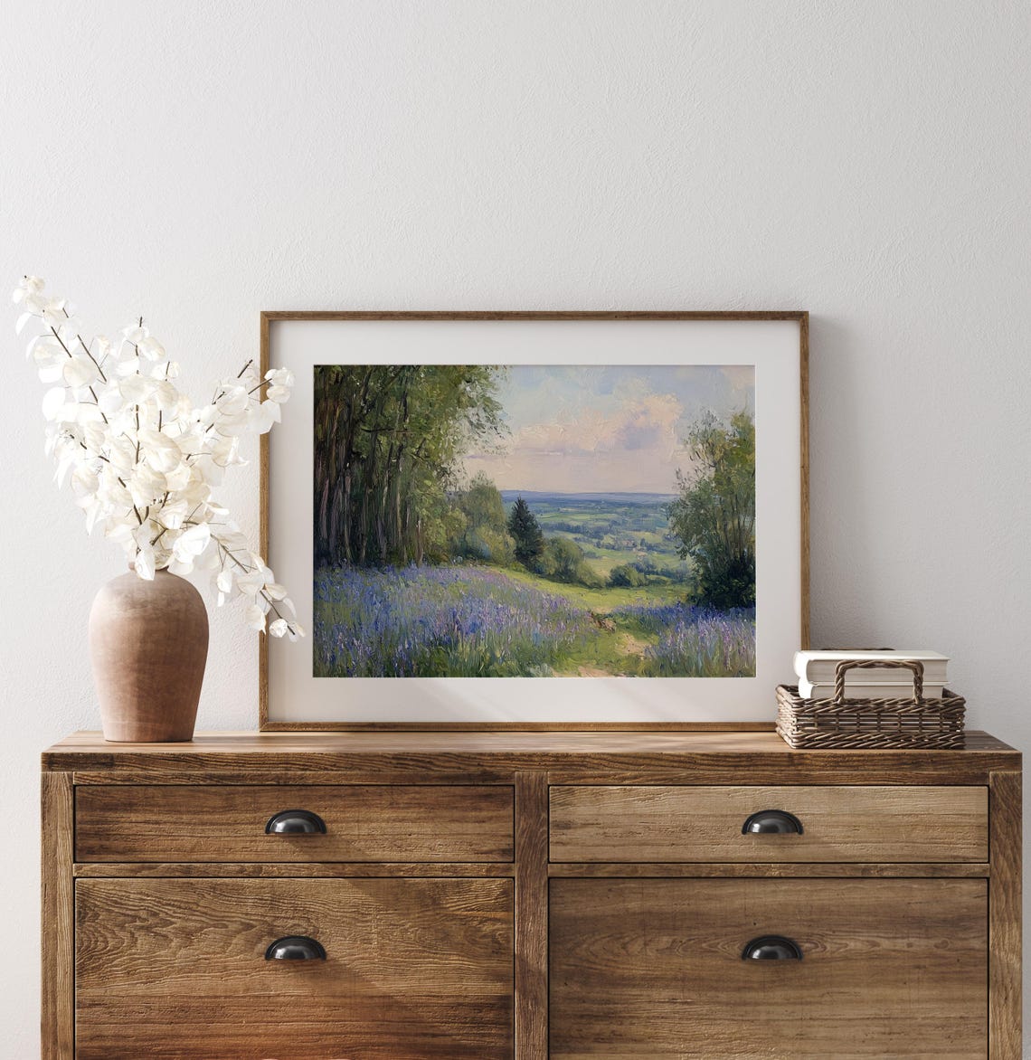 Moody Bluebell Meadow Valley Overlook Dusk Wildflower Art Poster - Image 3