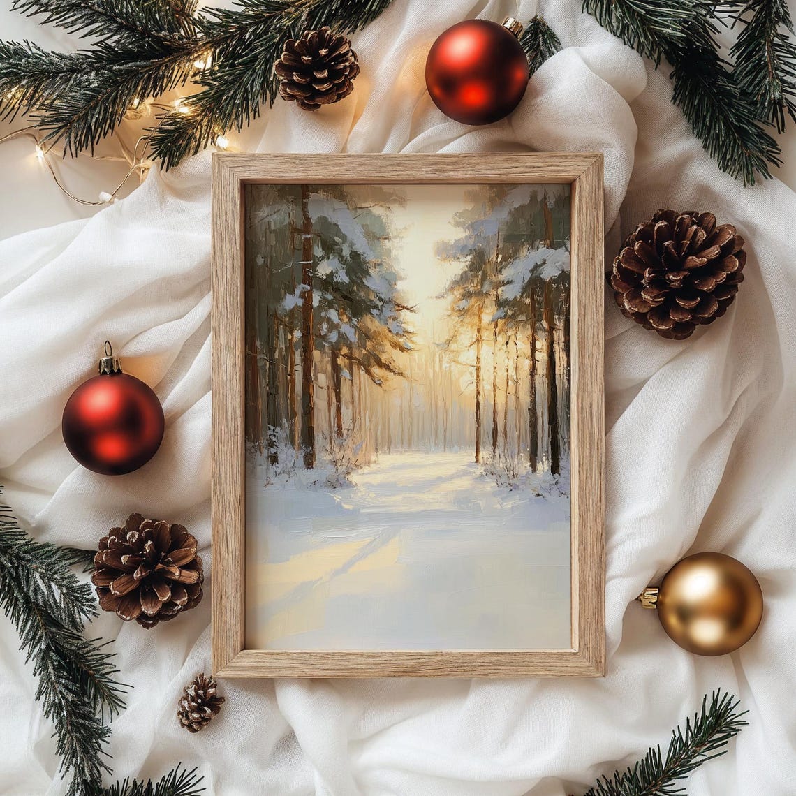 Sunlit Snowy Pine Grove With Soft Winter Forest Light Poster - Image 4