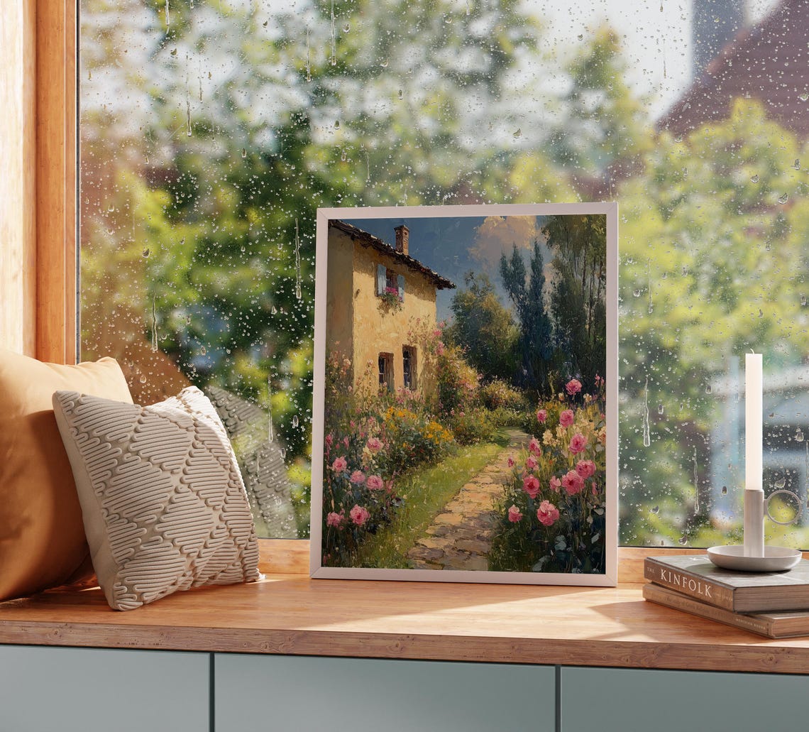 Stone Cottage Rose Garden Winding Country Path Spring Poster - Image 2