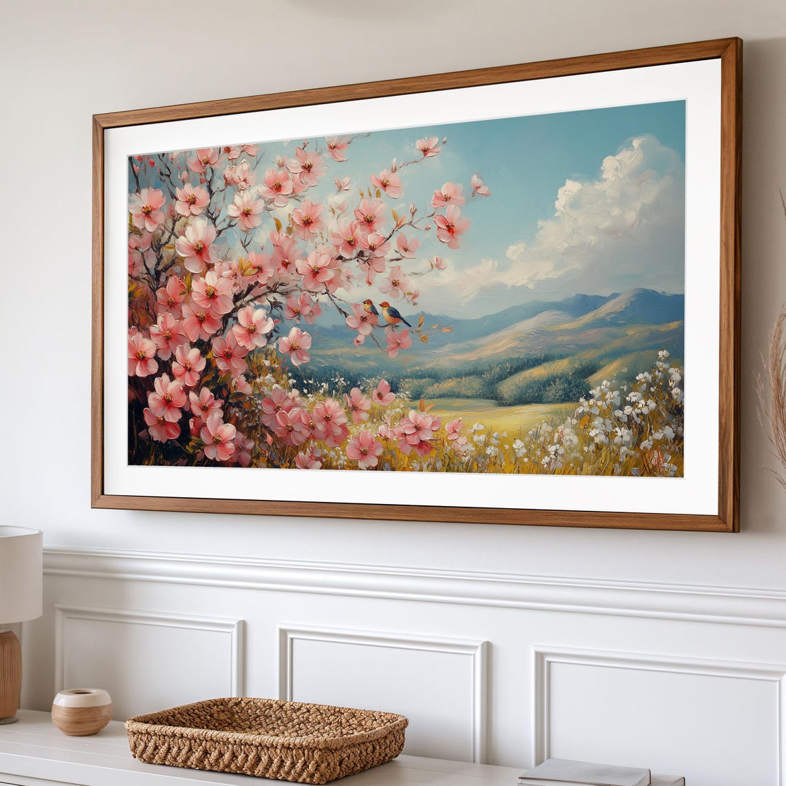 Cherry Blossom Valley With Mountain Meadow In Springtime Poster - Image 2