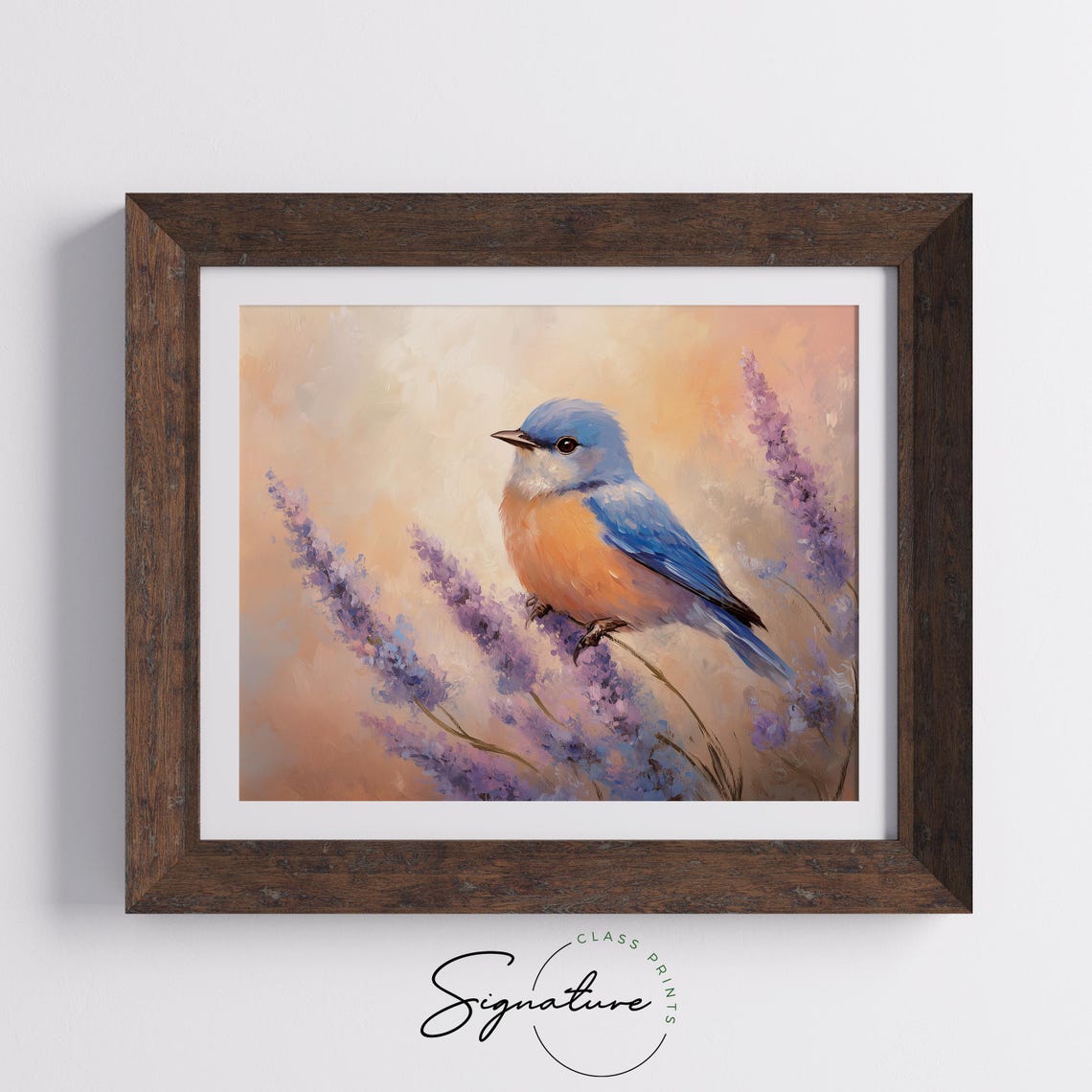 Sweet Bluebird Resting On Lavender Buds In Sunset Glow Poster - Image 3