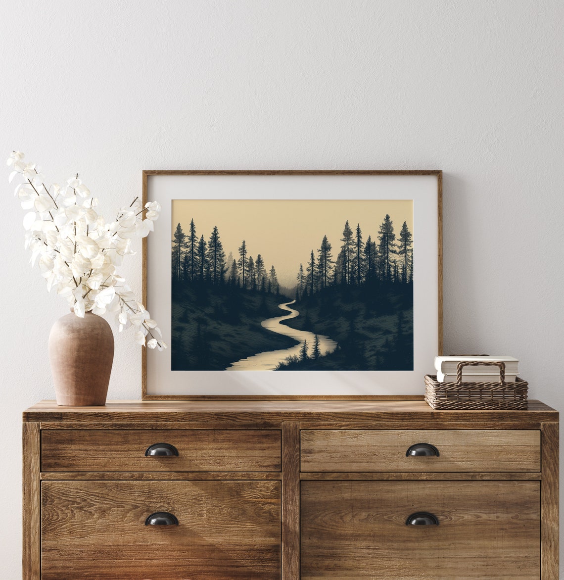 Winding River Through Dark Forest Moonlit Night Scene Poster - Image 3