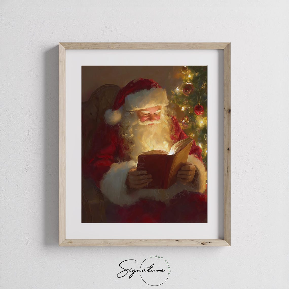 Santa Claus Reading Glowing Book Christmas Tree Painting Poster - Image 4