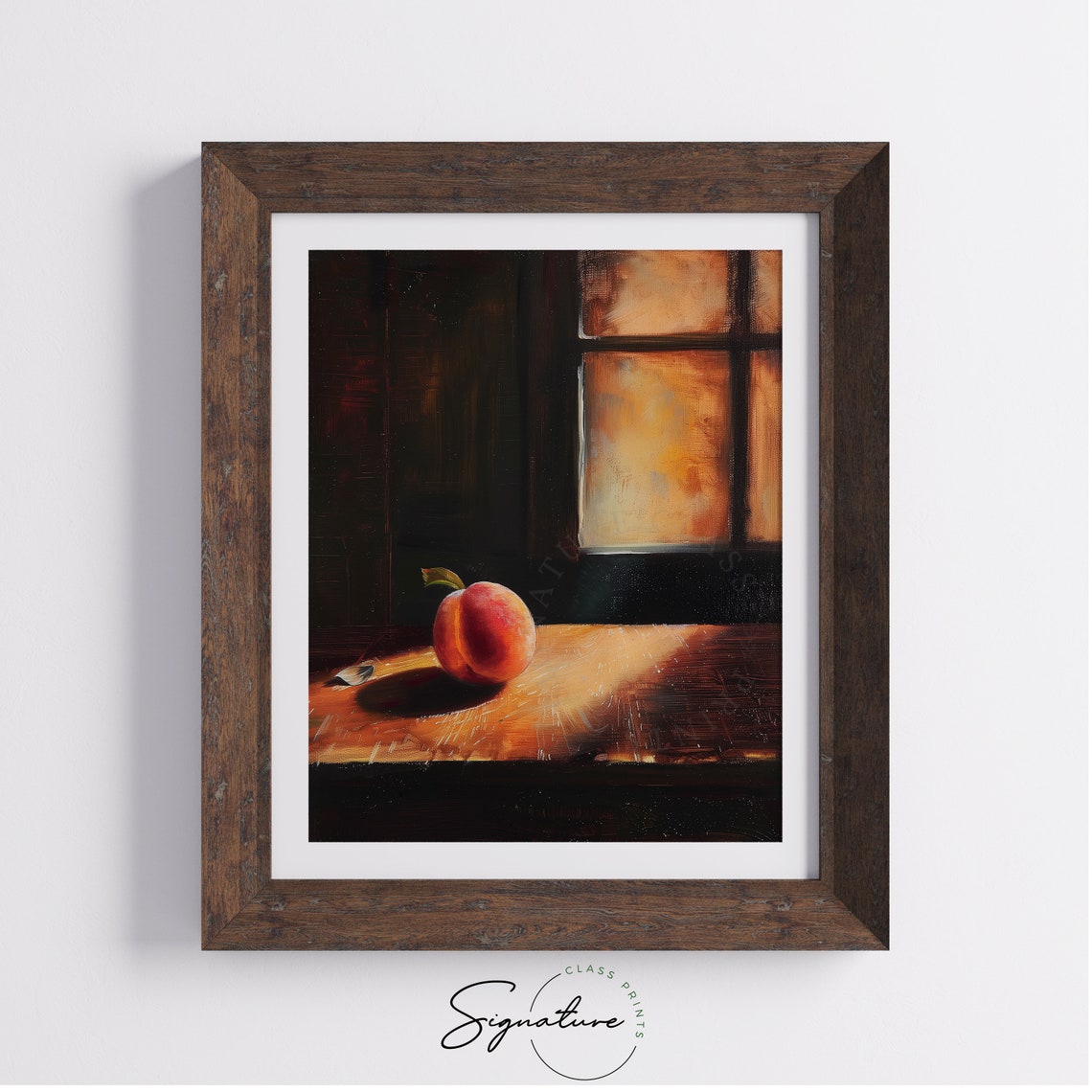 Single Peach By Sunlit Window Rustic Kitchen Still Life Poster - Image 4