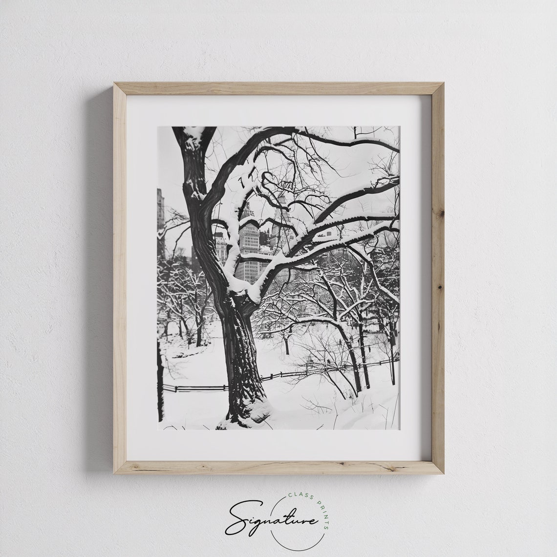 Snow Covered City Park in Black and White Winter Scene Poster - Image 3