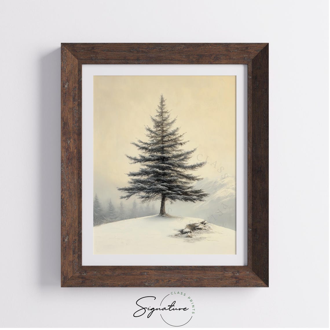 Single Frosted Cedar Tree on Snowy Hill Minimalist Winter Poster - Image 3
