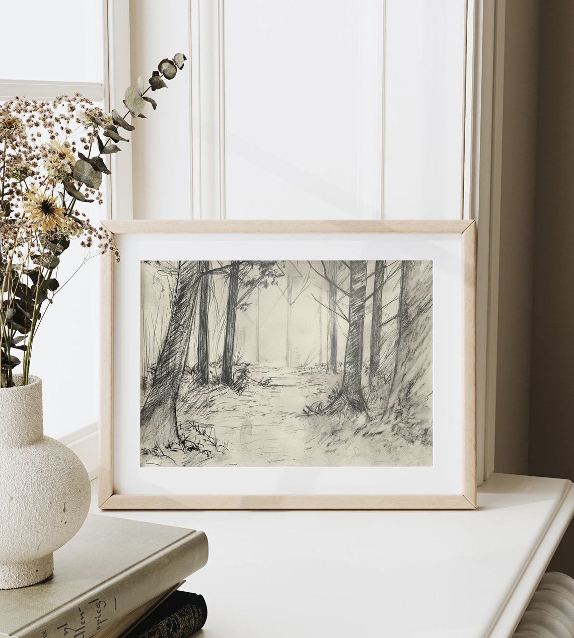 Secluded Forest Clearing Charcoal Woodland Path Sketch Poster - Image 6