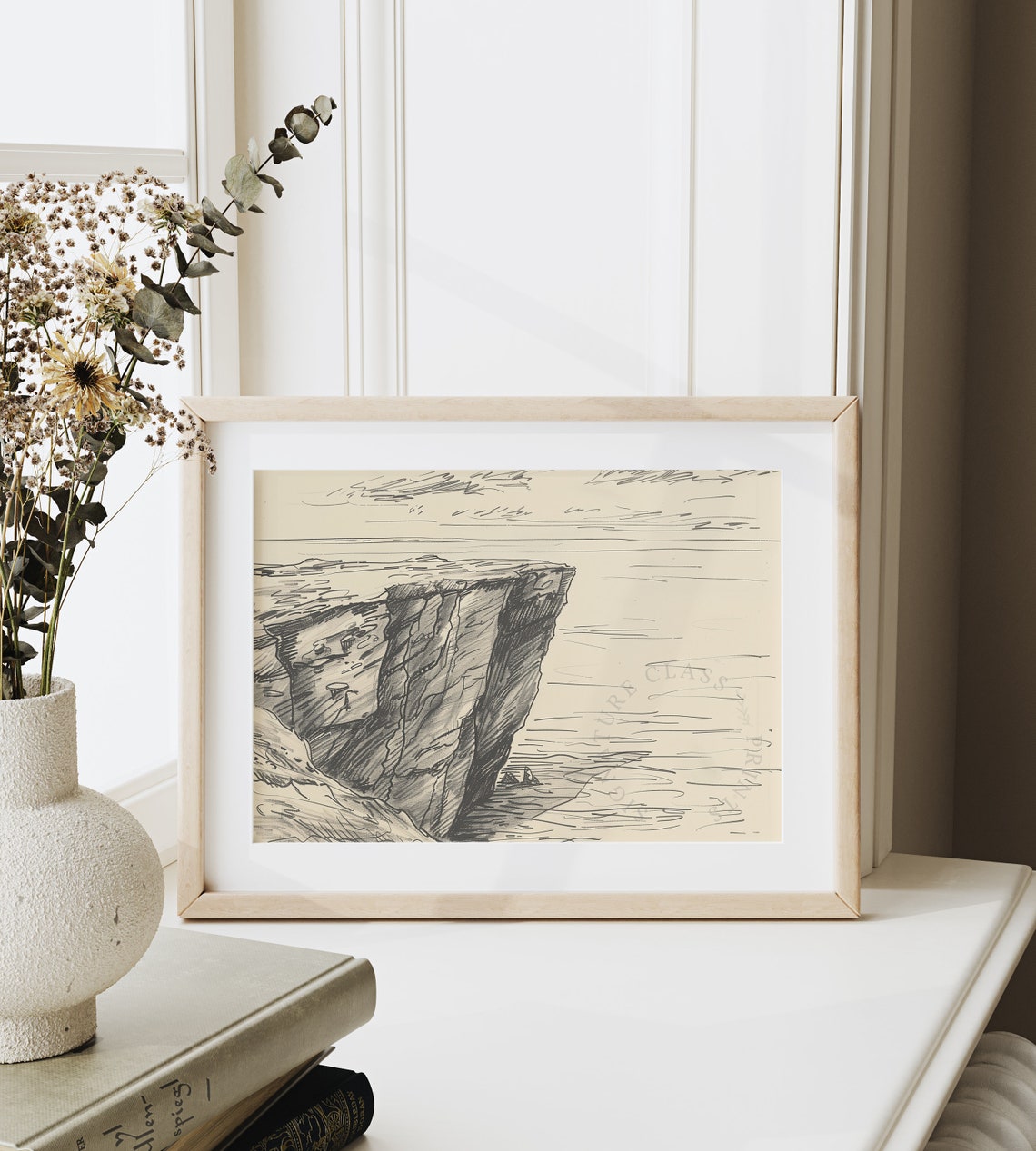 Sea Cliff Headland Pencil Sketch Dramatic Coastal Drawing Poster - Image 6
