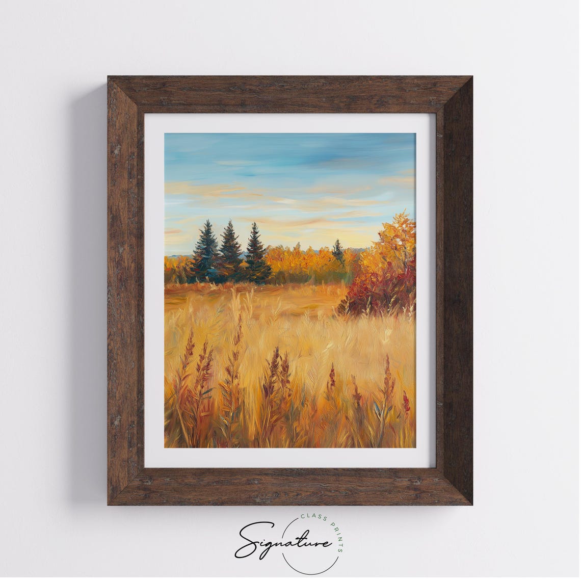 Golden Autumn Meadow with Evergreens and Rustling Tall Grasses Poster - Image 4