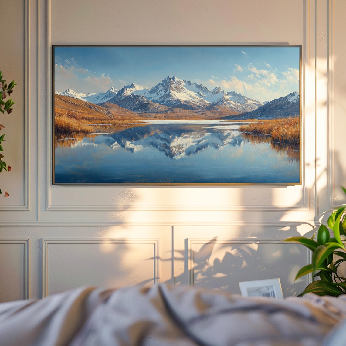 Snow Capped Mountains Over Lake With Golden Autumn Hills Winter Art Poster - Image 4