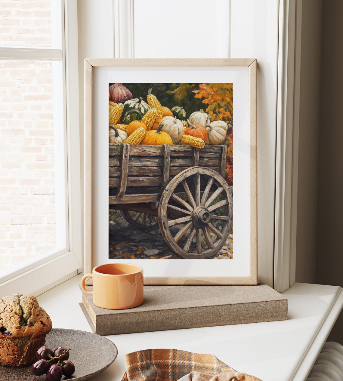 Old Farm Wagon Heaped with Pumpkins Corn and Gourds Harvest Poster - Image 6