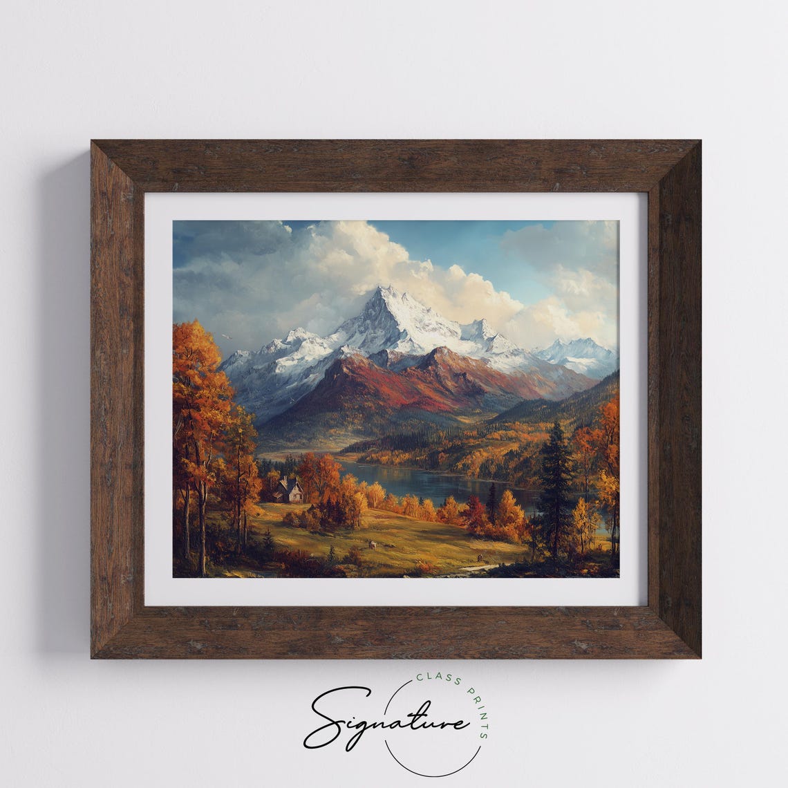 Alpine Autumn Glory Snowy Peaks Golden Lake Cabin Fall Poster - Image 5