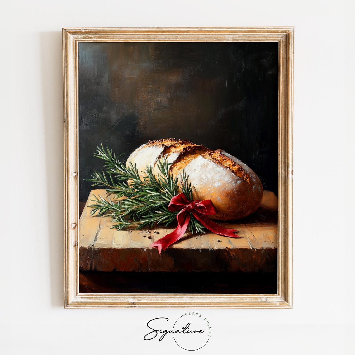Rustic Bread Loaf With Rosemary And Red Ribbon Holiday Poster