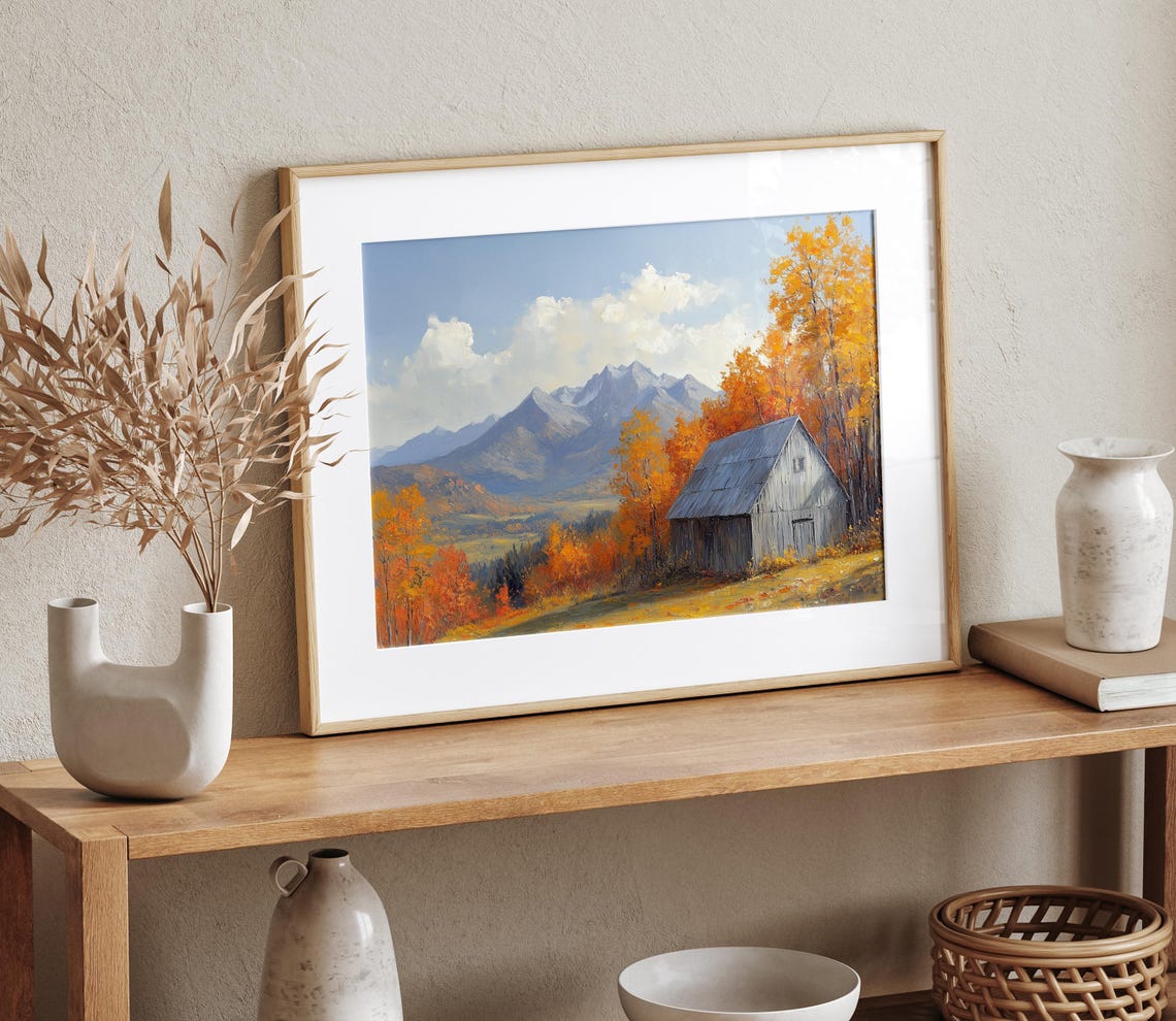 Old Gray Barn Among Orange Aspen Trees Under Mountain Peaks Poster - Image 4