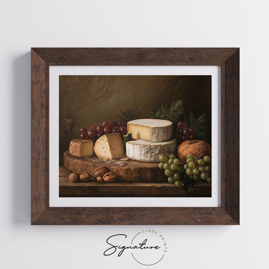 Cheese Board With Grapes And Nuts Rustic Kitchen Still Life Poster - Image 5