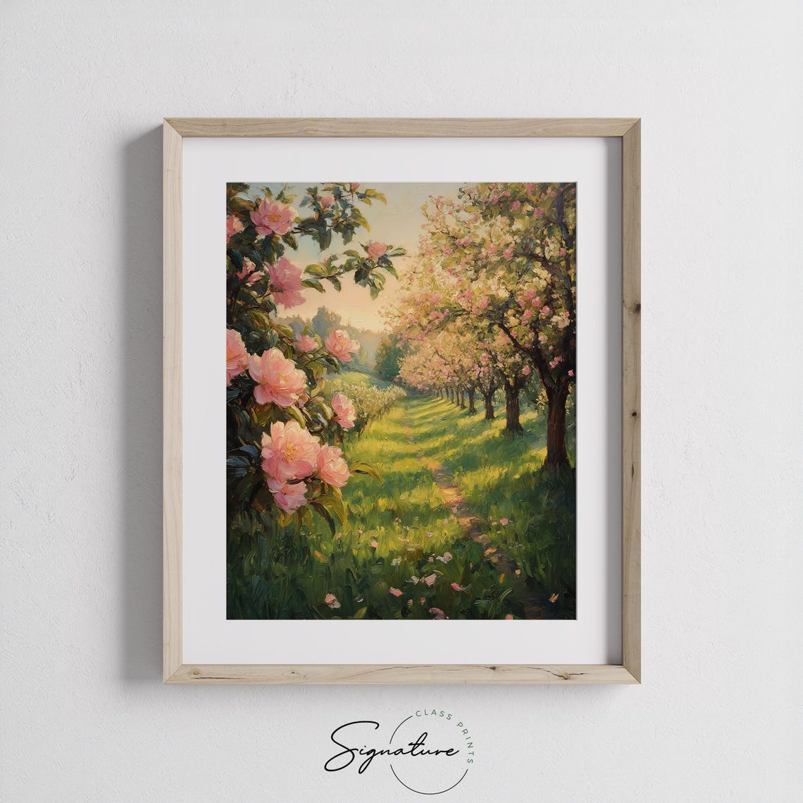 Romantic Orchard With Flowering Pink Trees Sunlit Spring Path Poster - Image 2