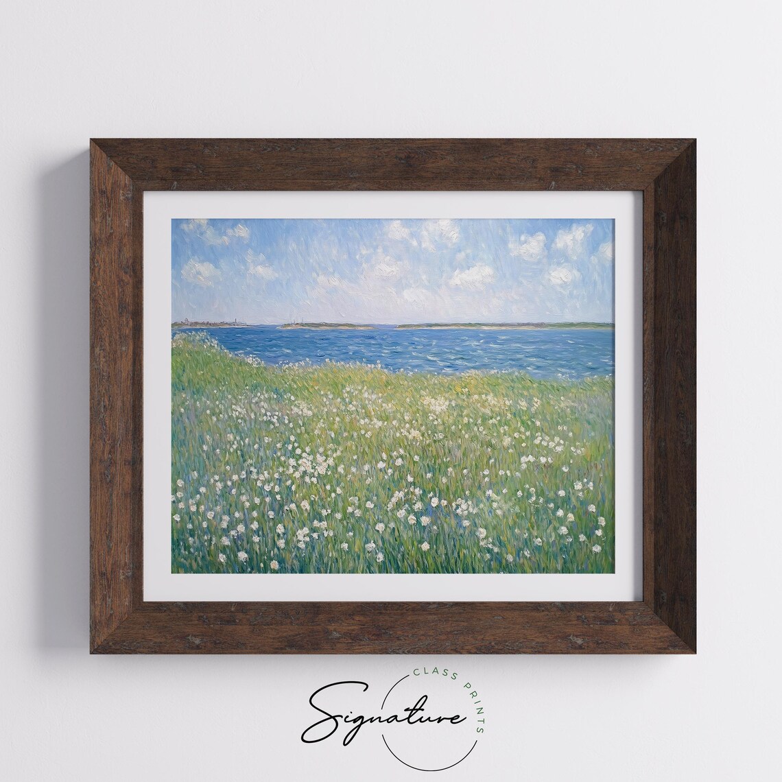White Wildflowers By Coastal Water Blue Sea Summer Impressionist Poster - Image 5