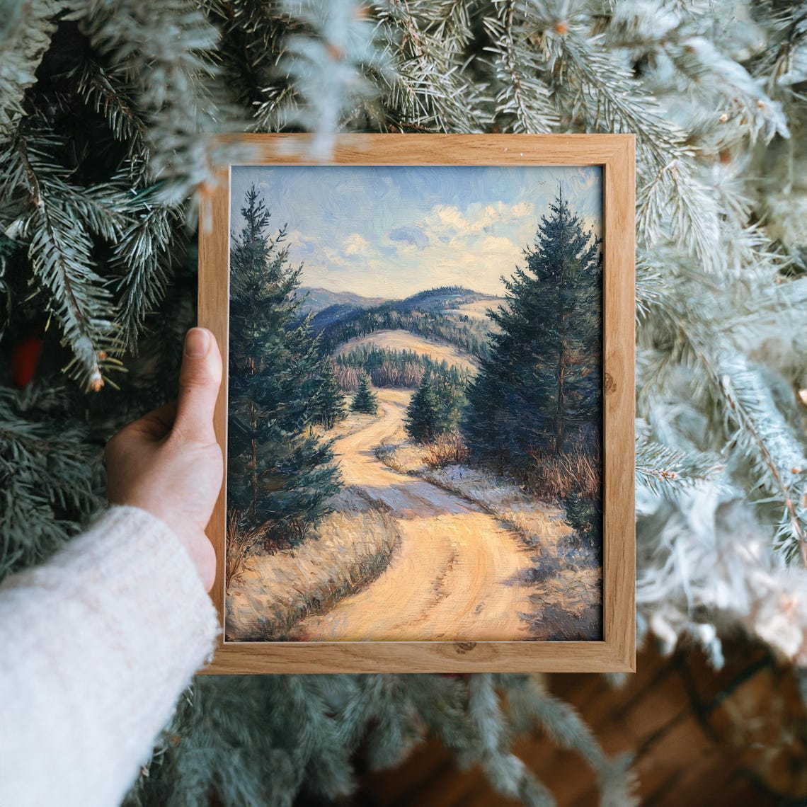 Winding Golden Road Through Evergreen Forest Landscape Poster - Image 6
