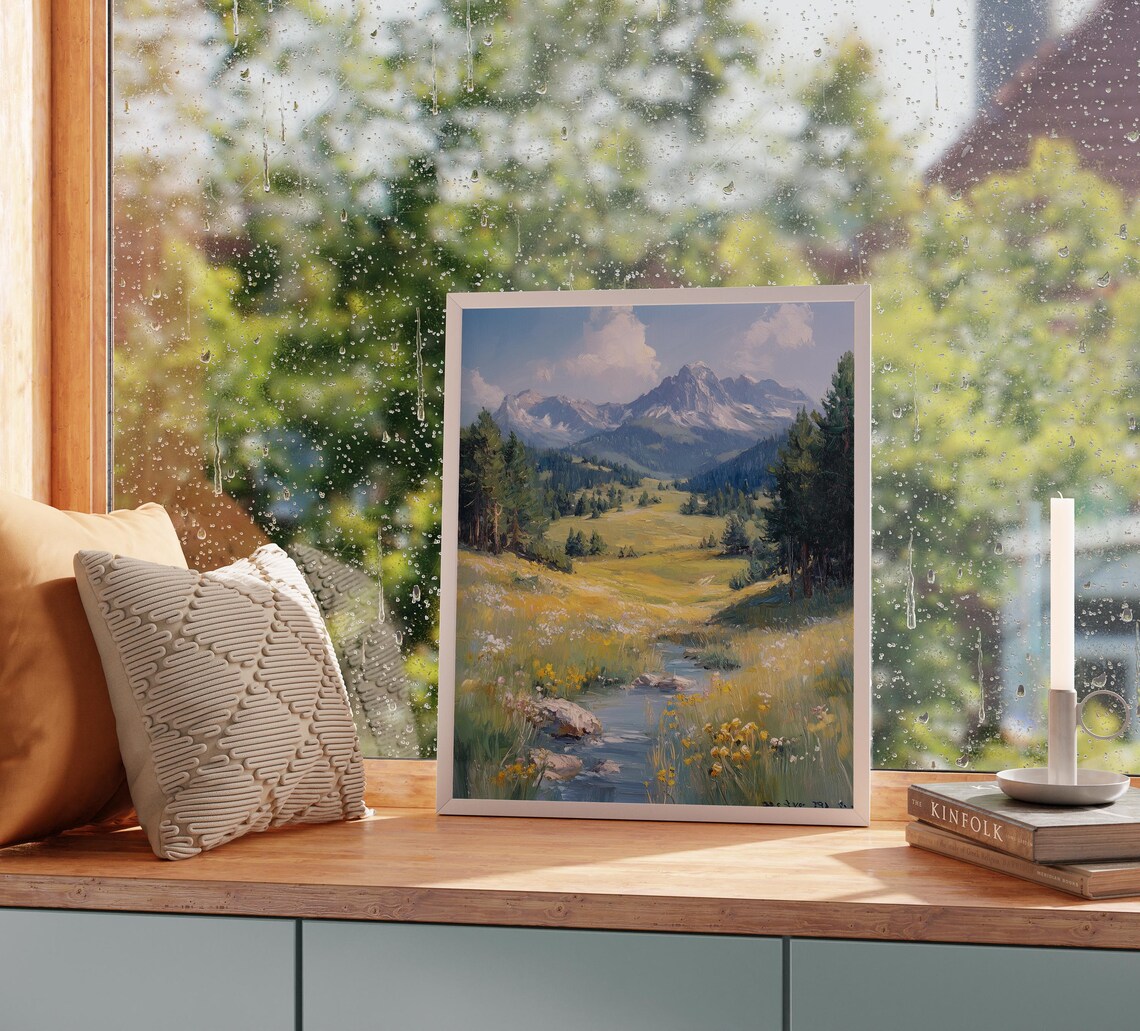 Alpine Stream In Blooming Valley Snowy Mountain Wildflower Landscape Poster - Image 5