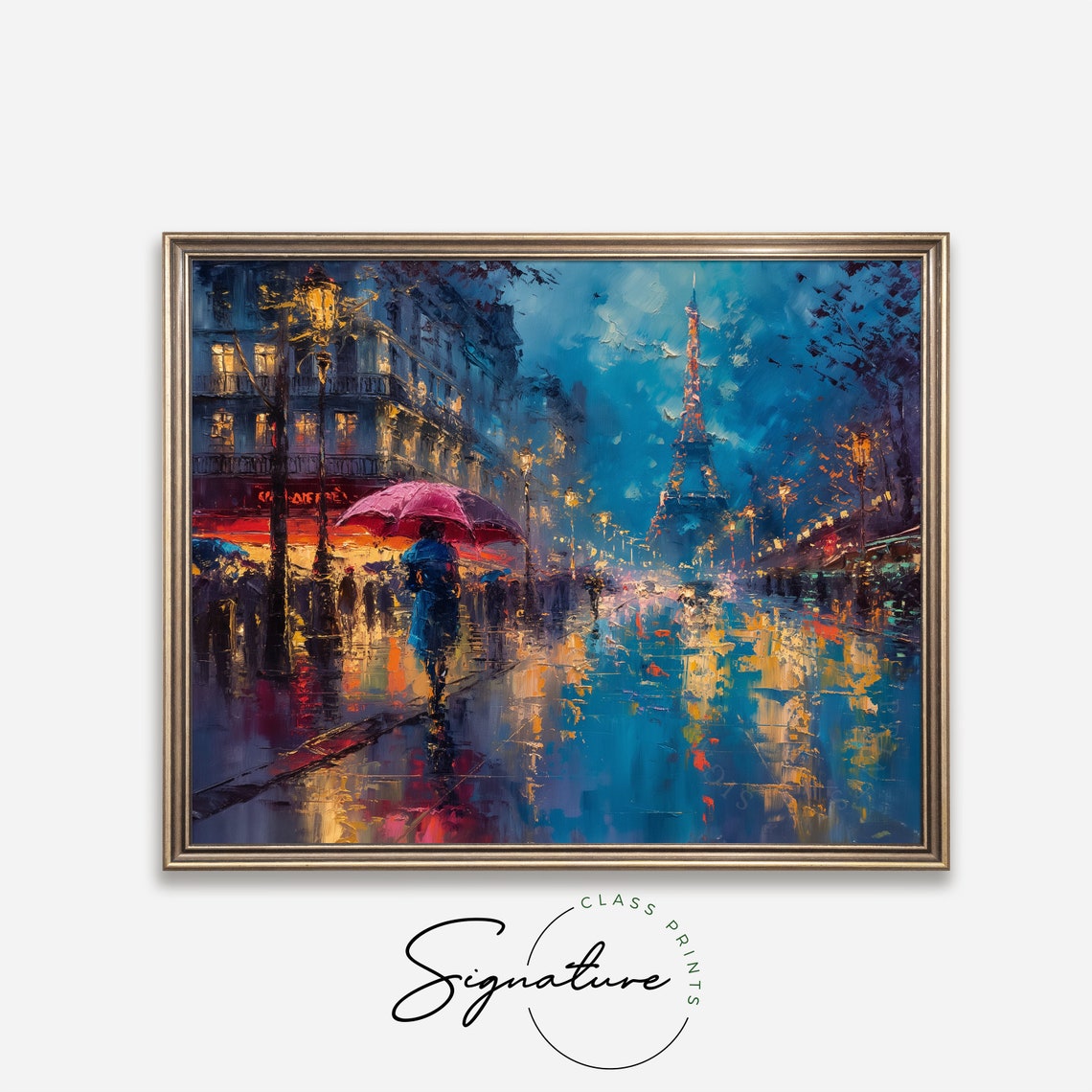 Rainy Paris Street At Night Eiffel Tower Impressionist Poster - Image 4