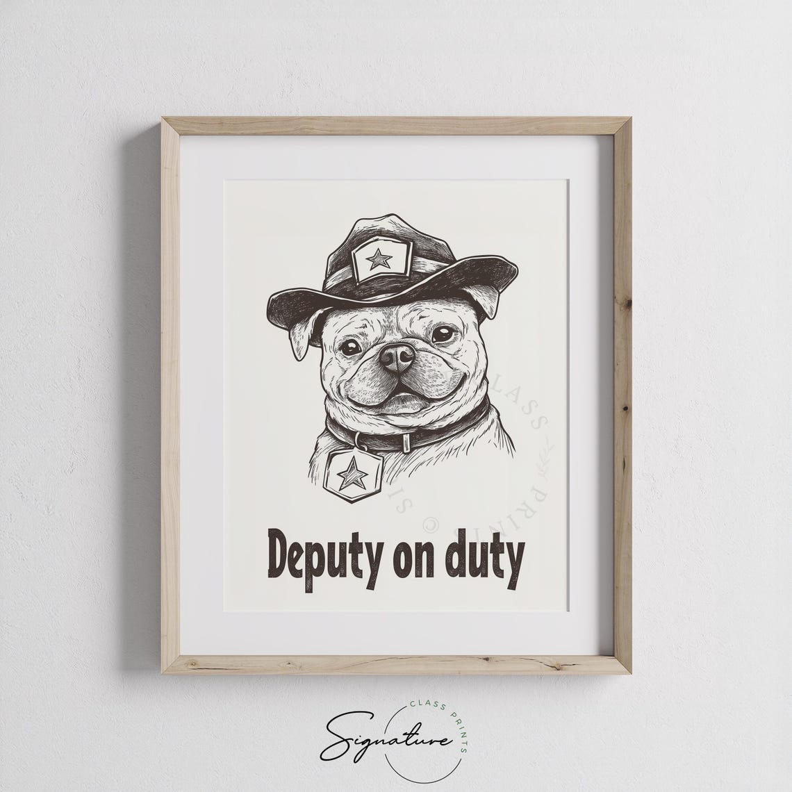 Funny Deputy On Duty Dog Sheriff Hat Vintage Illustration Poster - Image 3