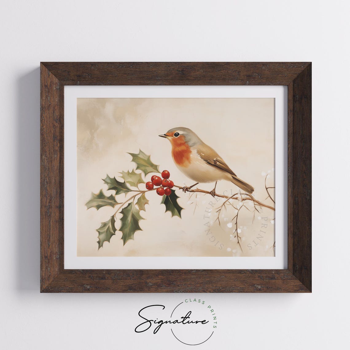 Classic Vintage Robin With Holly And Red Berries Winter Bird Print - Image 4
