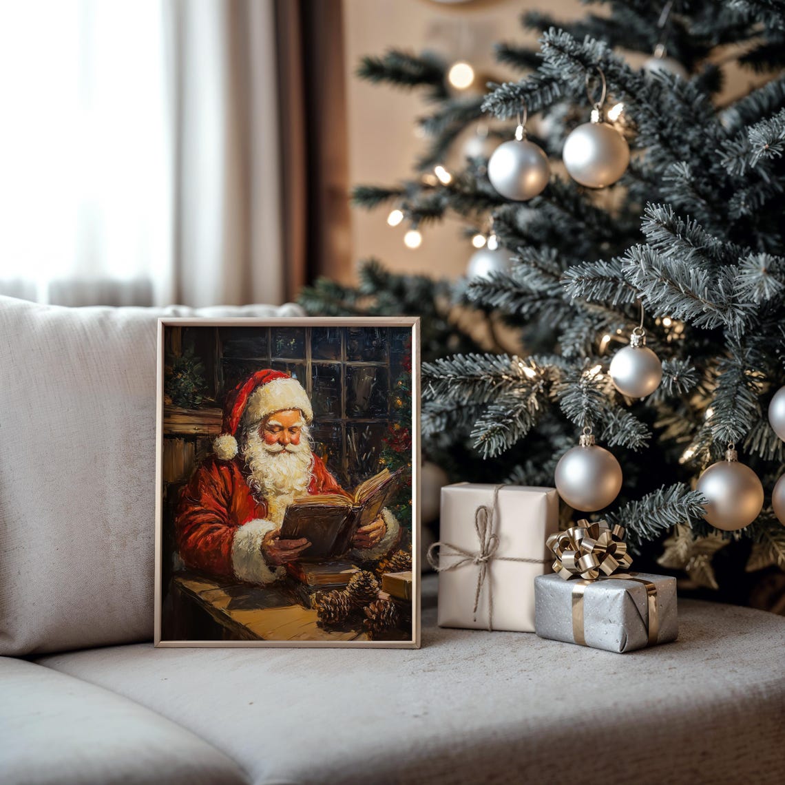 Santa Claus Reading a Book by Lamplight in a Cozy Cabin Poster - Image 5