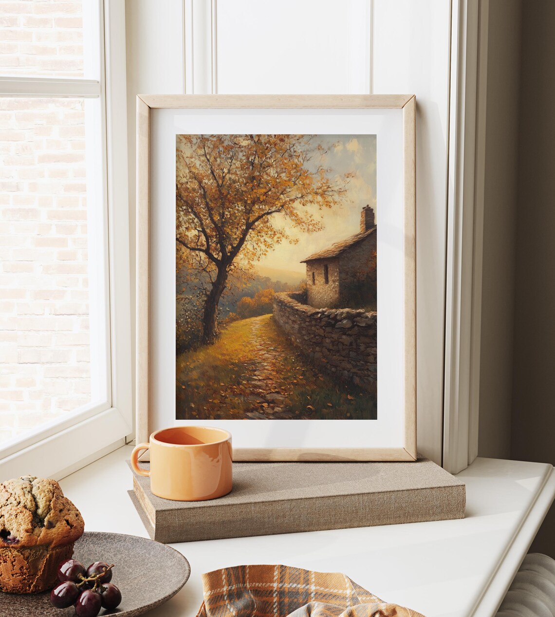 Stone Cottage Stone Wall Golden Autumn Tree Rustic Fall Landscape Poster - Image 6