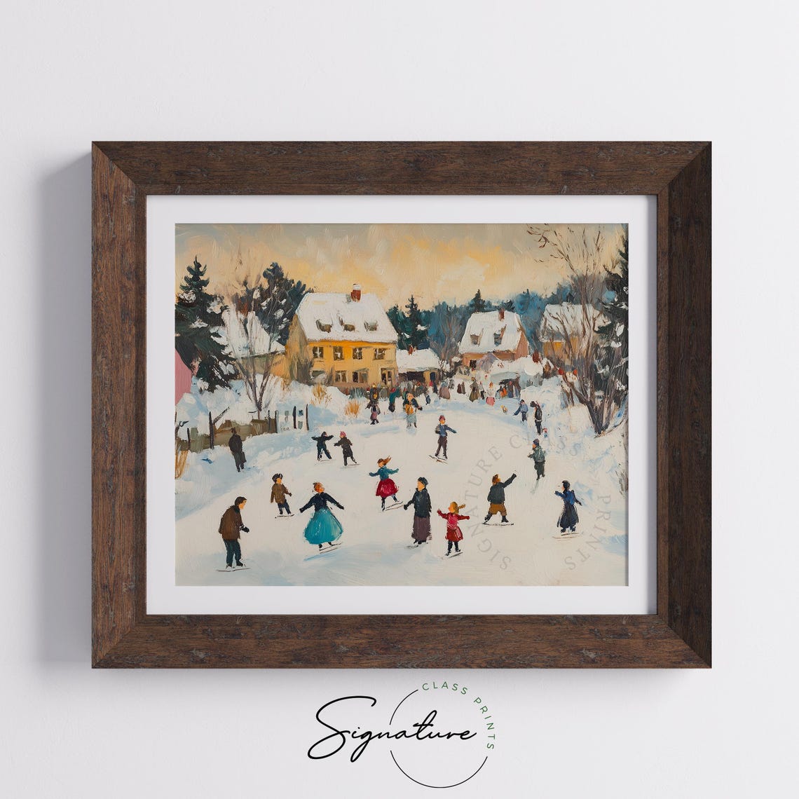Winter Village Ice Skating At Dusk With Snowy Cottages Poster - Image 5