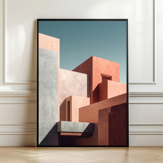 Elegant Minimal Architecture Wall Art Print Warm Neutral Decor Modern Mediterranean Sunlit Building Poster Interior Digital Download