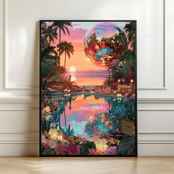 Luxury Tropical Disco Pool Wall Art, Poster