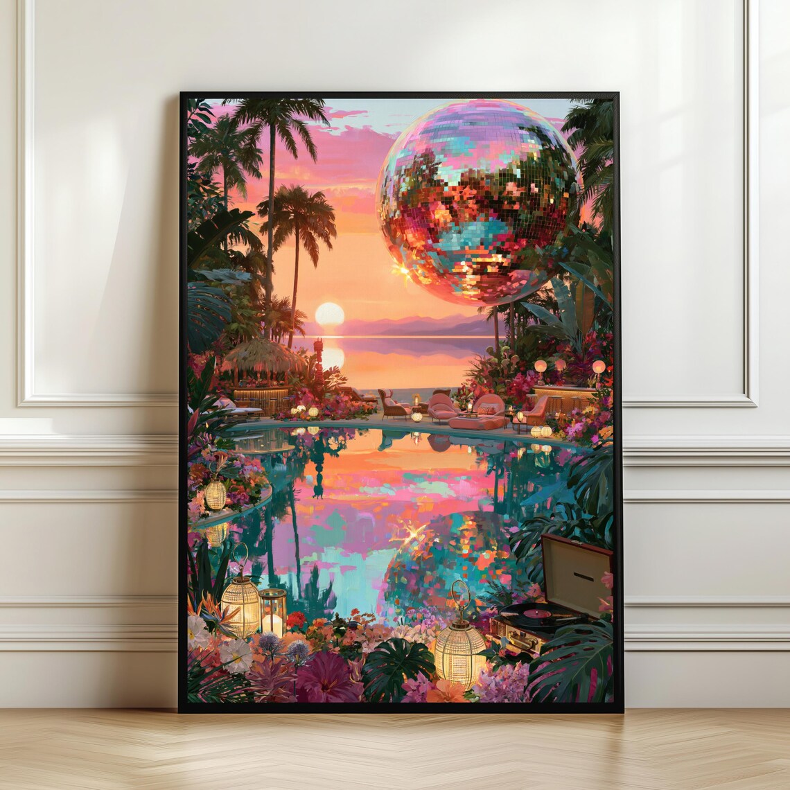 Luxury Tropical Disco Pool Wall Art, Poster