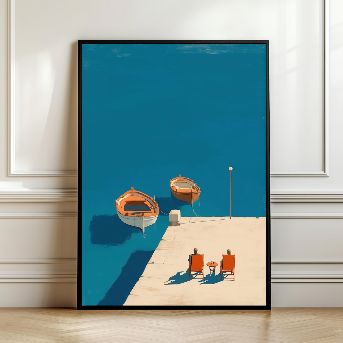 Blue Mediterranean Minimalist Sea View Travel Poster