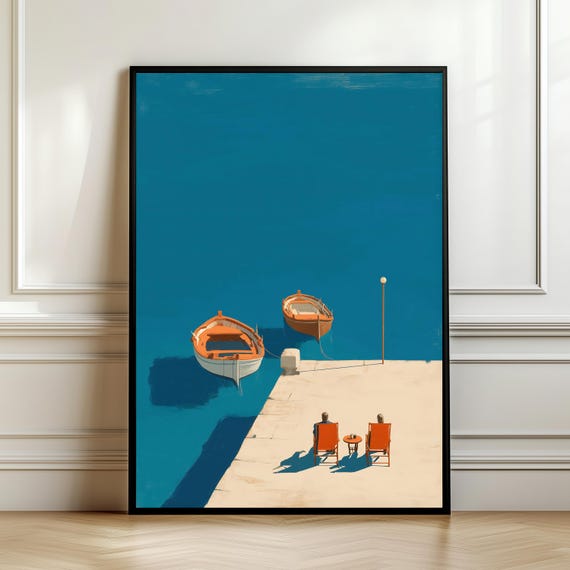 Blue Mediterranean Minimalist Sea View Travel Poster
