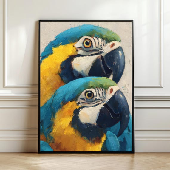 Colorful Parrot Couple Wall Art Tropical Bird Print Vibrant Animal Poster Gift Exotic Home Decor Bold Jungle Artwork Digital Download