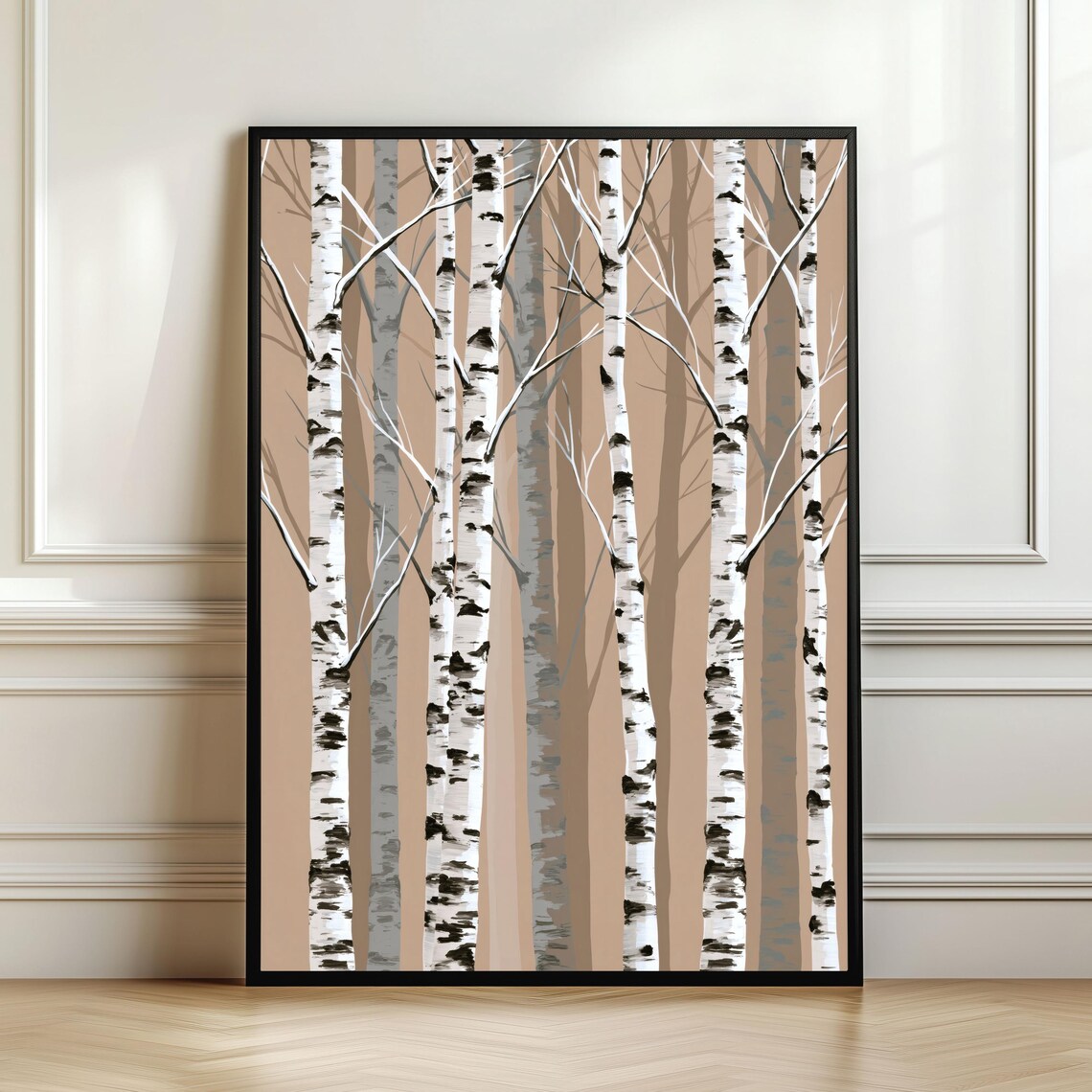 Neutral Woodland Wall Art Scandinavian Tree Print Modern Nature Decor Beige Forest Artwork Digital Download