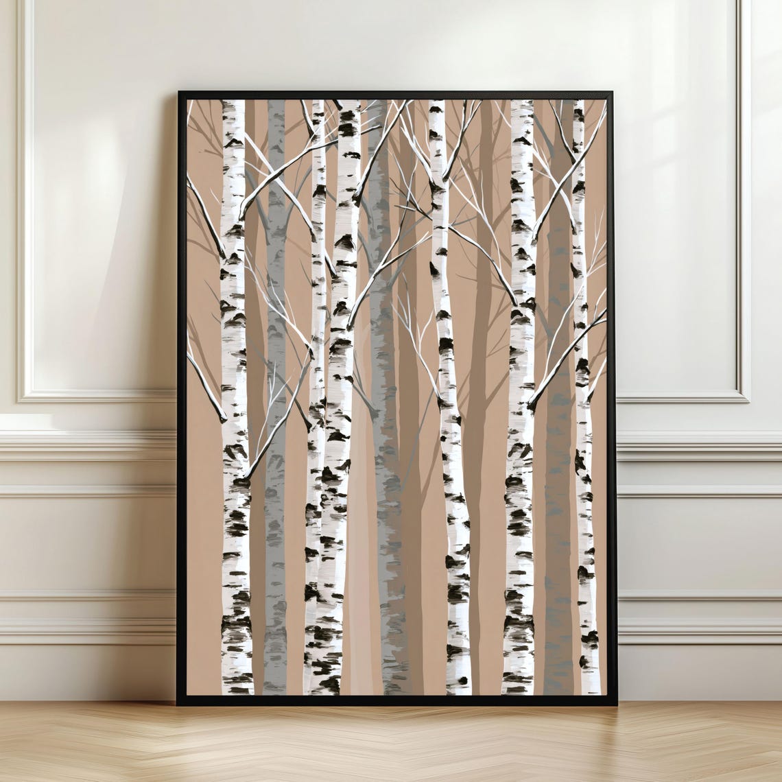 White Birch Trees Scandinavian Woodland Neutral Modern Forest Wall Art