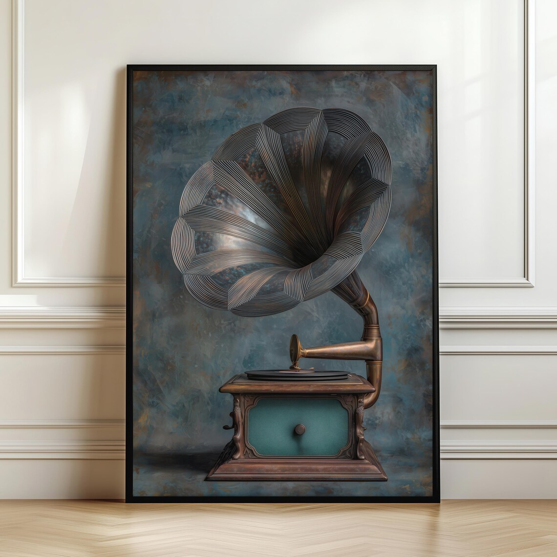 Vintage Gramophone Oil Painting Antique Music Horn Phonograph Poster