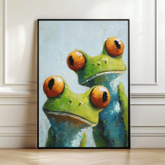 Funny Frog Poster Print Colorful Painting Wall Art Cute Animal Artwork Whimsical Decor Unique Gift Bold Eyes Digital Download