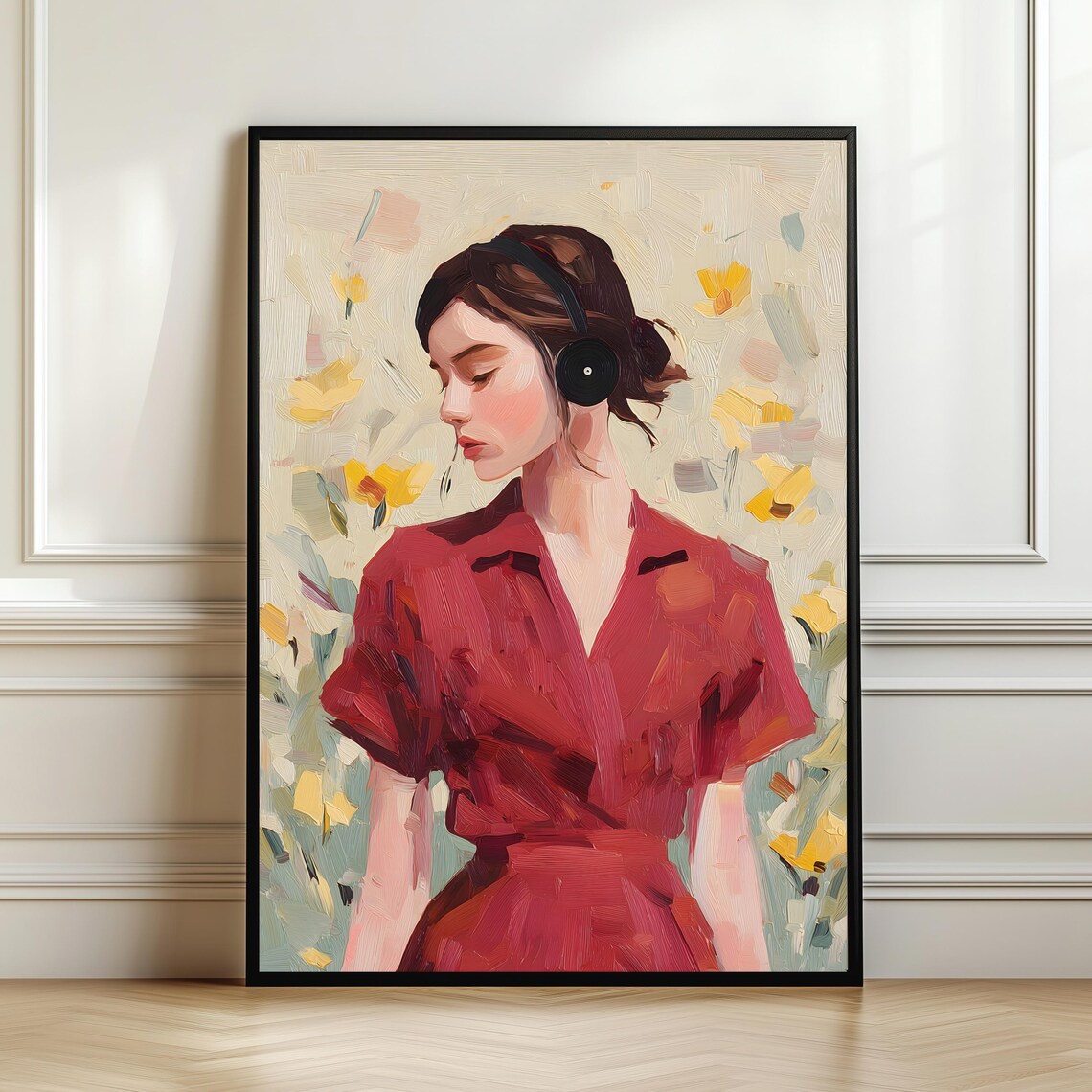 Woman With Headphones Illustration, Modern Portrait Art Print