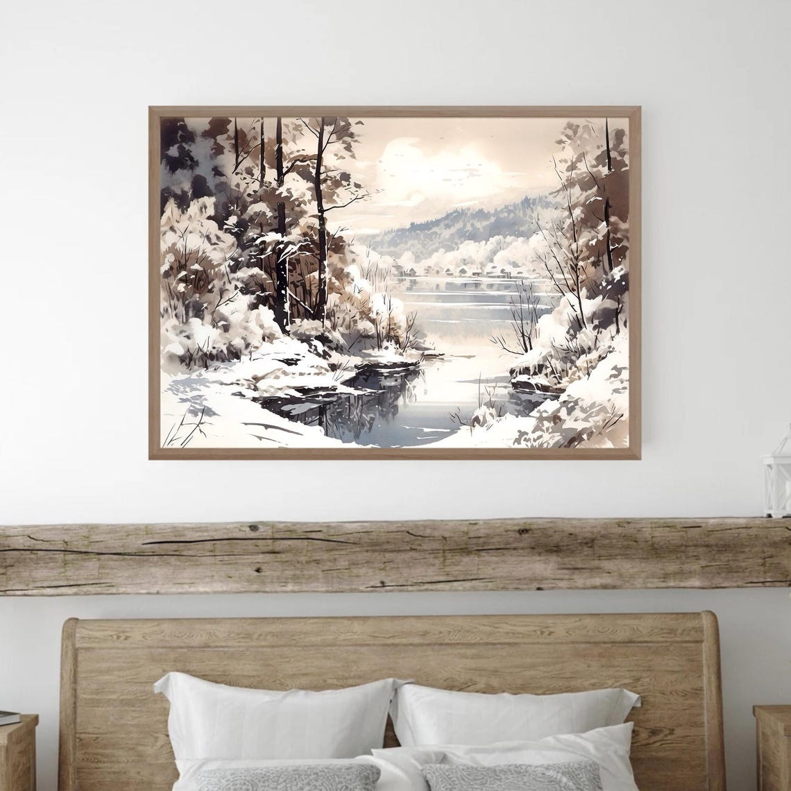 Winter Forest Lake Mountain Landscape Watercolor Art Print - Image 4